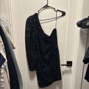 Fashion Nova Sparkling Black One-Shoulder Dress
